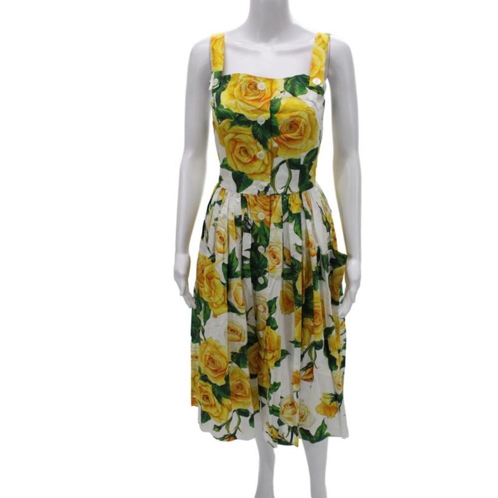 Dolce & Gabbana Women Fit & Flare Floral Knee Dress Square Neck Size 36